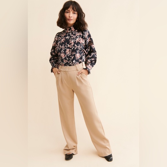 Love the label Floral balloon Puff Sleeve Blouse cottagecore poplin lace boho s - Picture 3 of 10